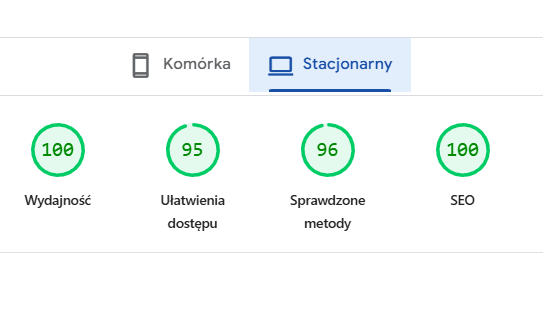 Wynik PageSpeed Insights po optymalizacji